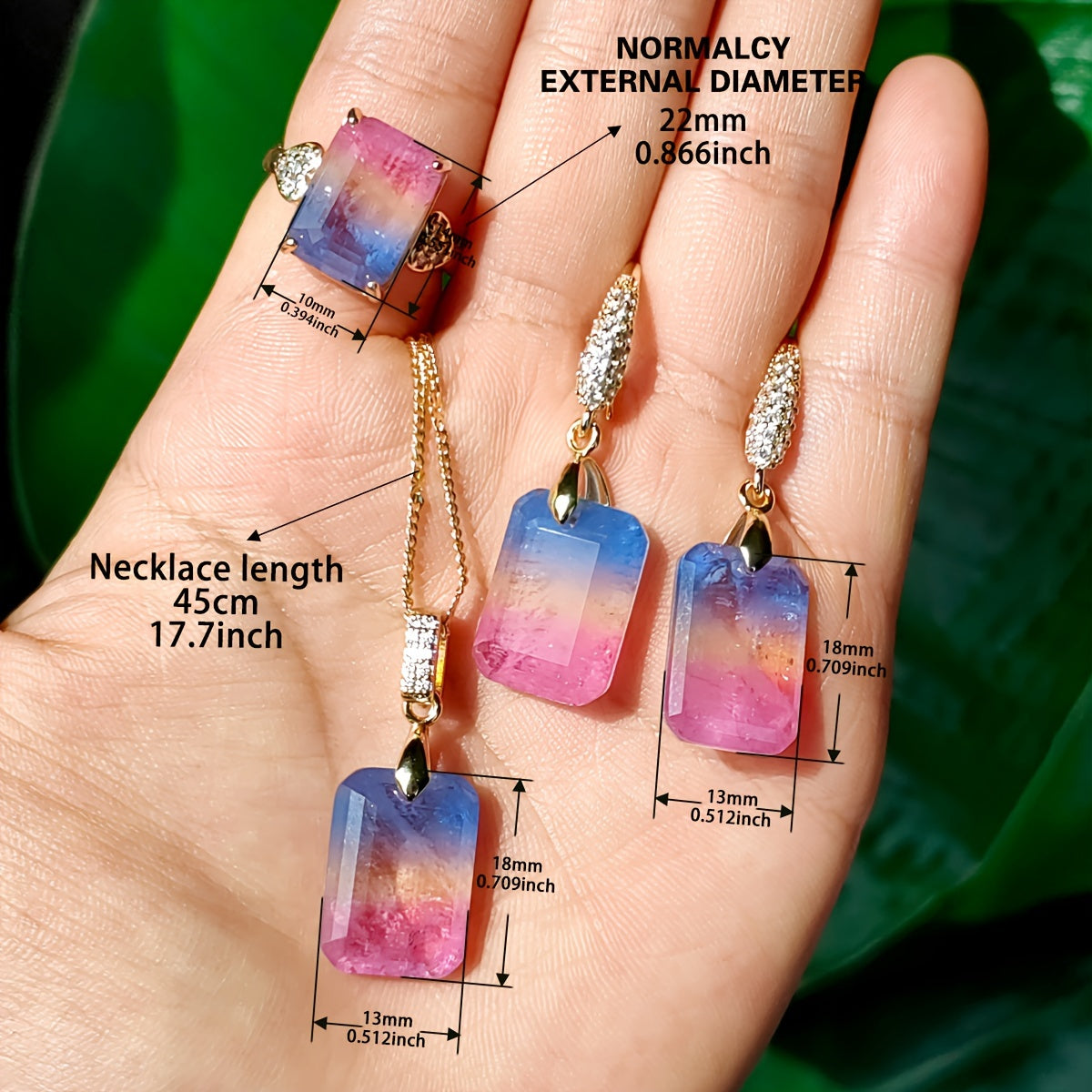 Elegant Pink & Blue Gradient Gemstone Jewelry Set