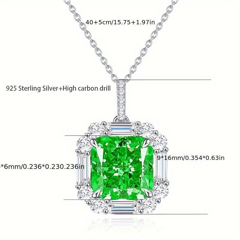 High Carbon Silvery Square Pendant Zircon Necklace