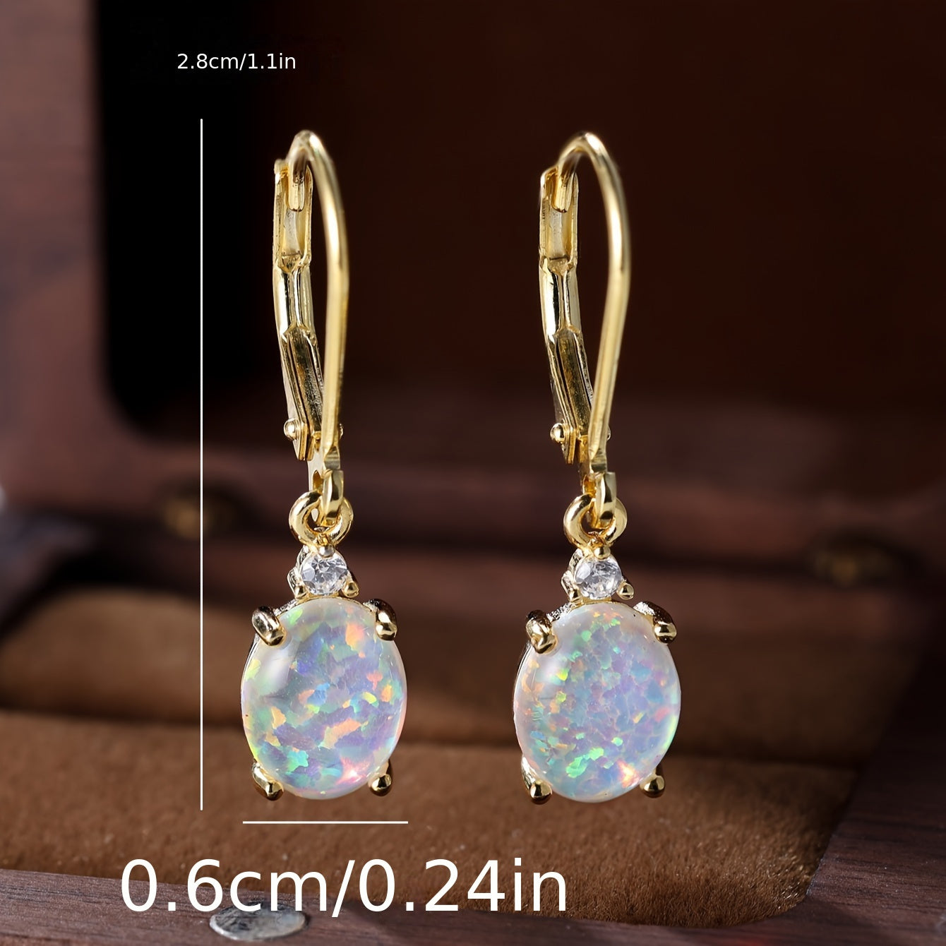 S925 Round-Cut Opal Dangle Drop Earrings