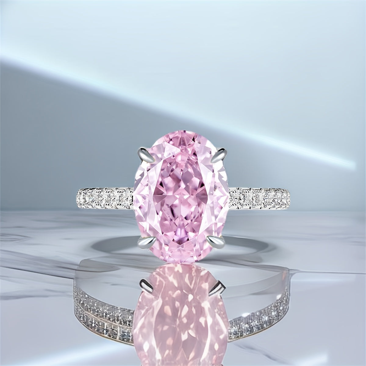 Light Pink S925 Silver Classic Elegant Oval Zirconia Ring