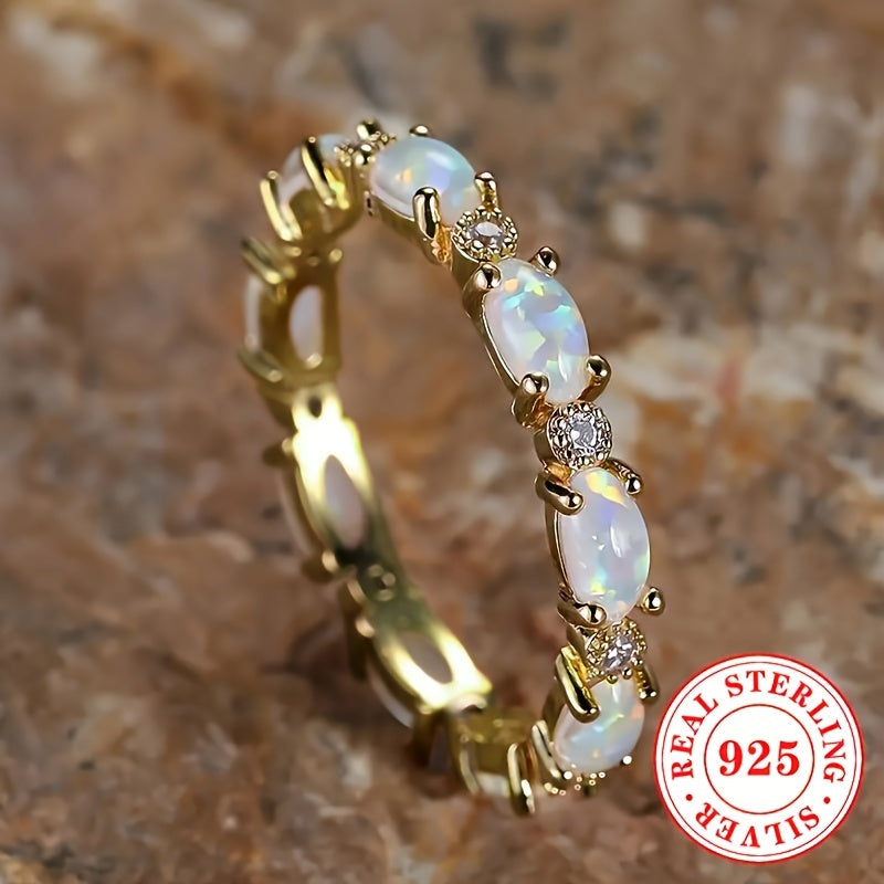 Pure Silvery Opal Zircon Eternity Ring