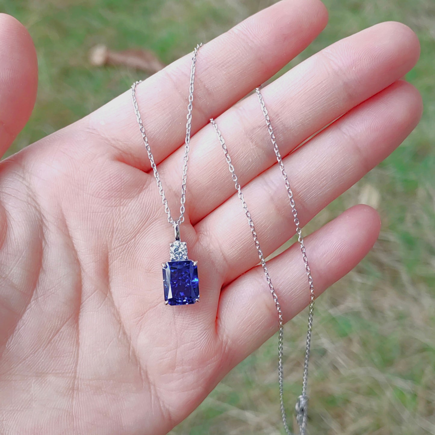 7ct Tanzanite Blue Rectangular 925 Silver Carbon Perfume Pendant Necklace