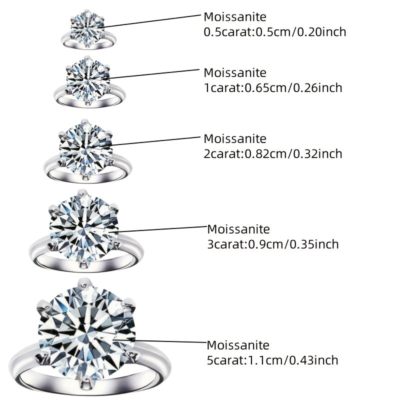 Classic 1/2/3/5ct Round Cut 925 Sterling Silver Moissanite Ring