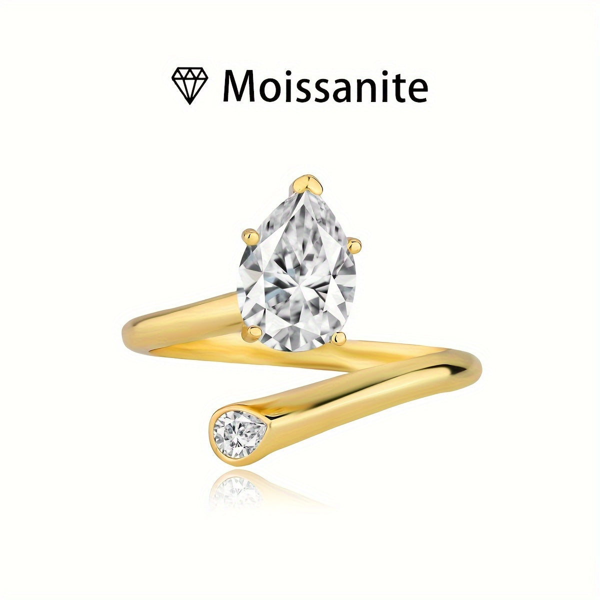 18K Gold Plated 925 Silver 2ct Pear Cut Moissanite Ring