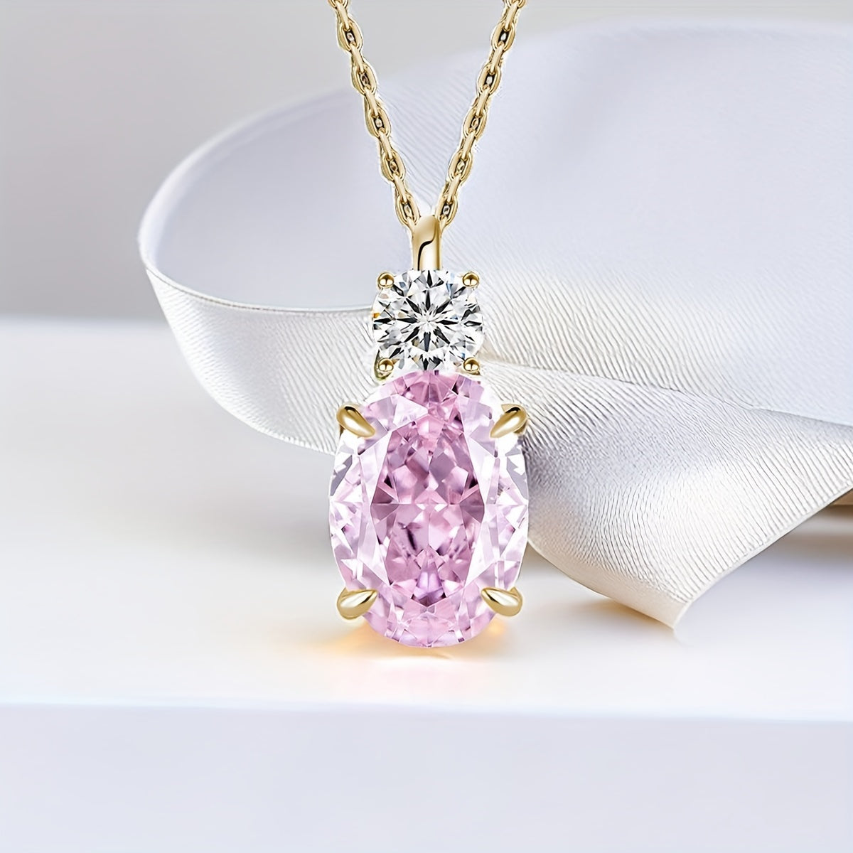 Pink Cubic Zircon S925 Sterling Silver Oval Pendant Necklace