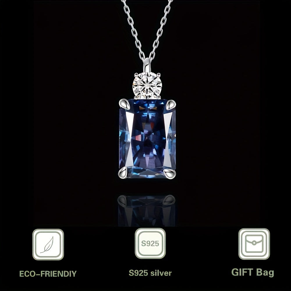 7ct Tanzanite Blue Rectangular 925 Silver Carbon Perfume Pendant Necklace