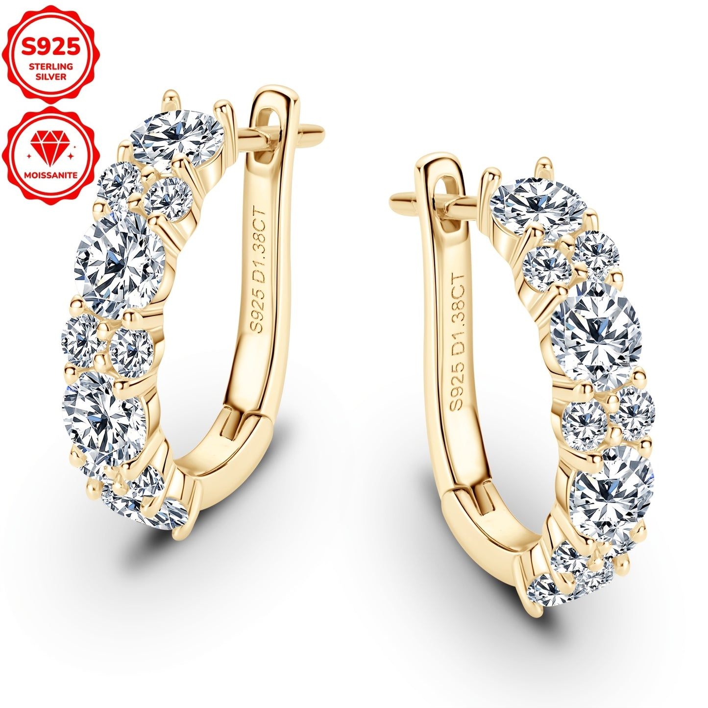 925 Sterling Silver Plated Moissanite Hoop Earrings