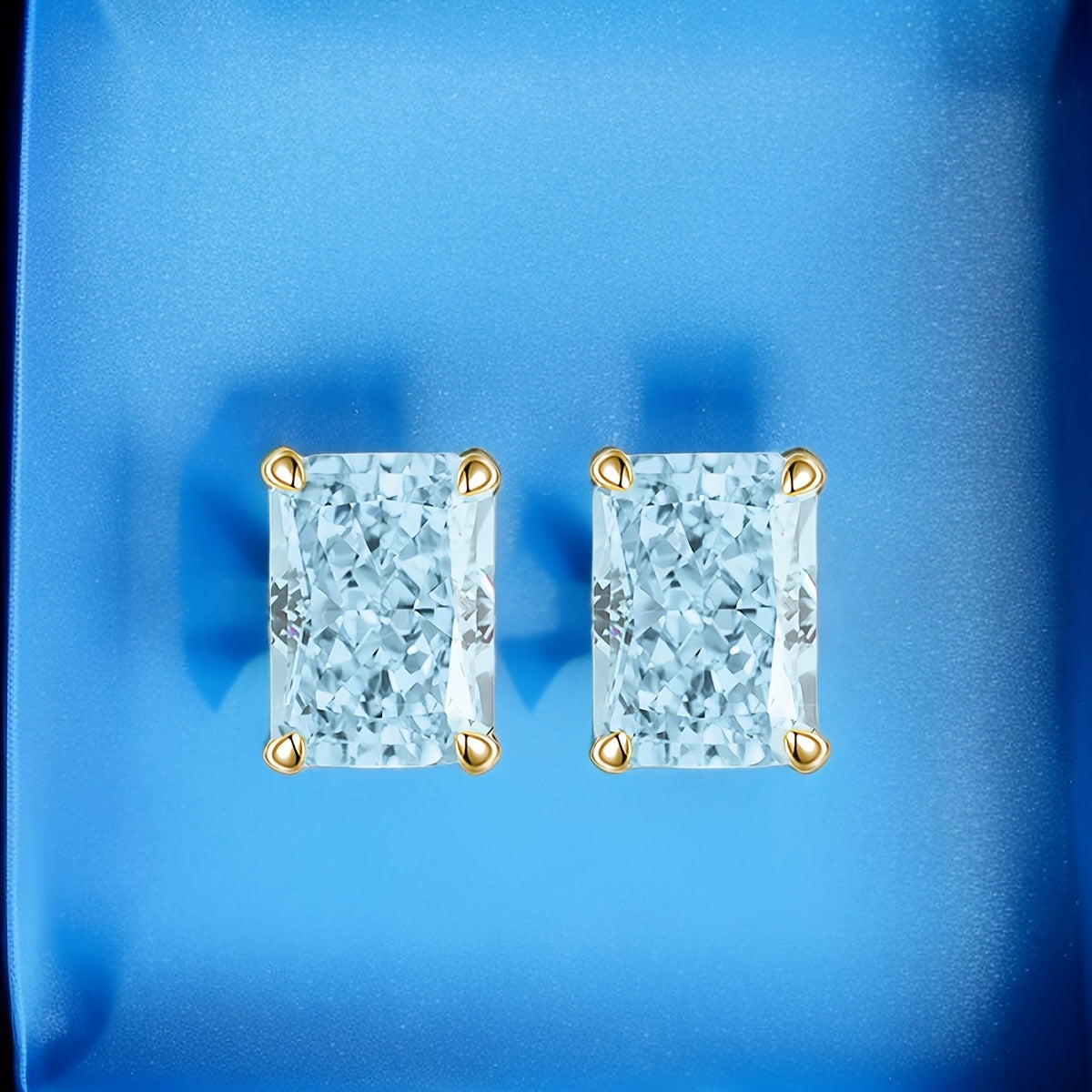 7ct Delicate Light Blue Radiant Cut Synthetic Zircon Earrings