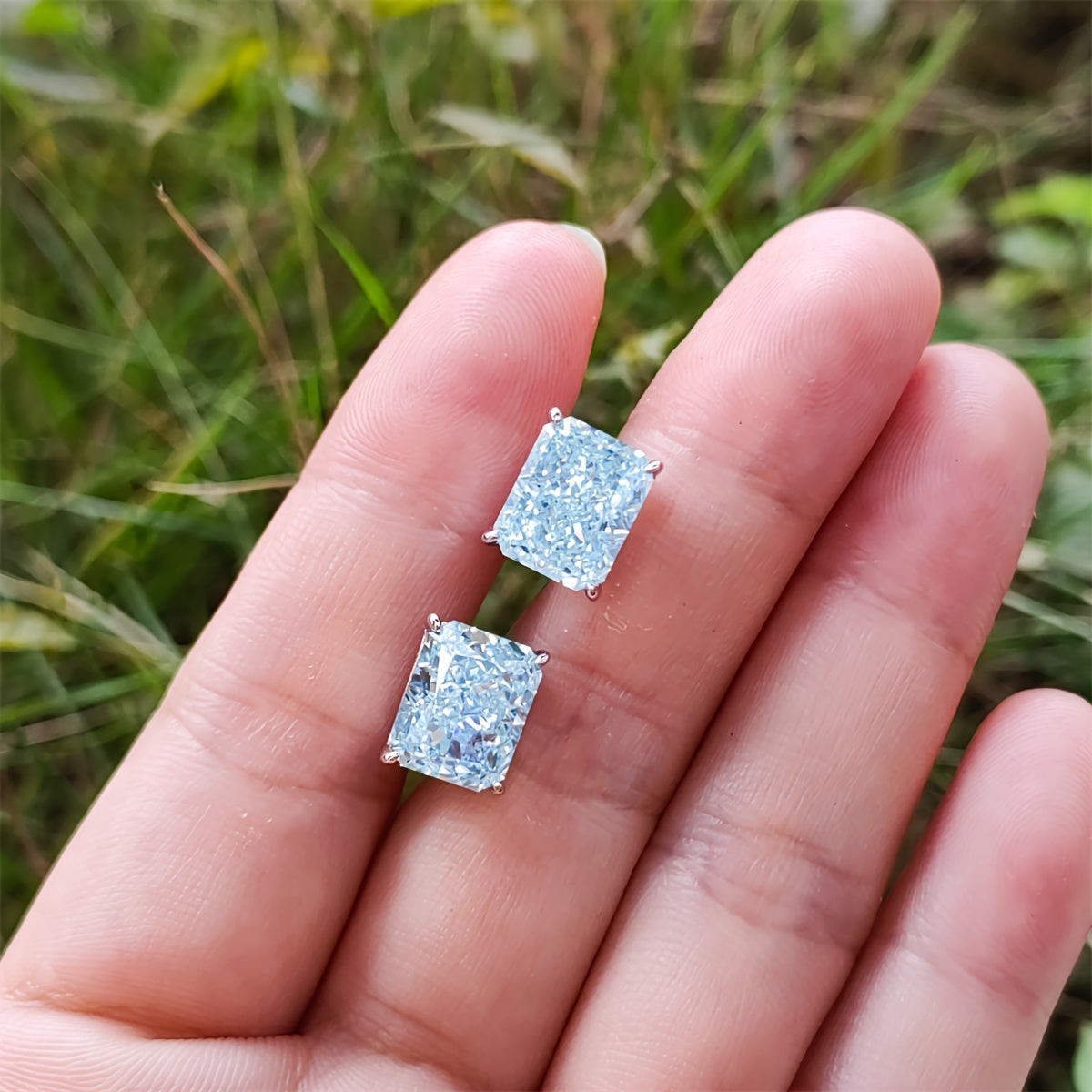 7ct Delicate Light Blue Radiant Cut Synthetic Zircon Earrings