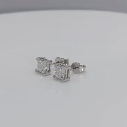 Princess Moissanite Zirconia Stud Earrings