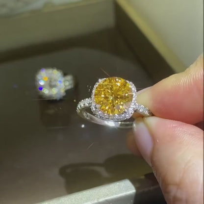 光環黃色 Asscher 莫桑石戒指