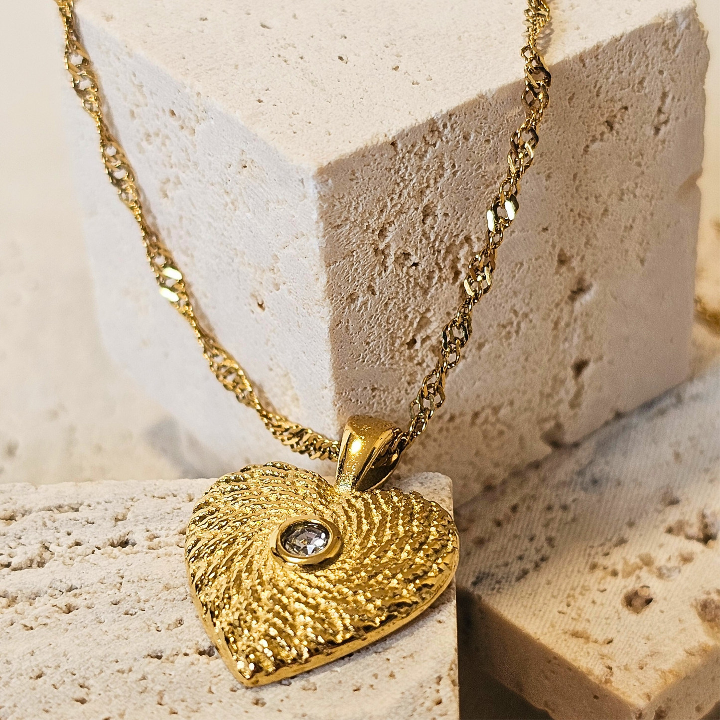 Textured Heart Pendant Necklace
