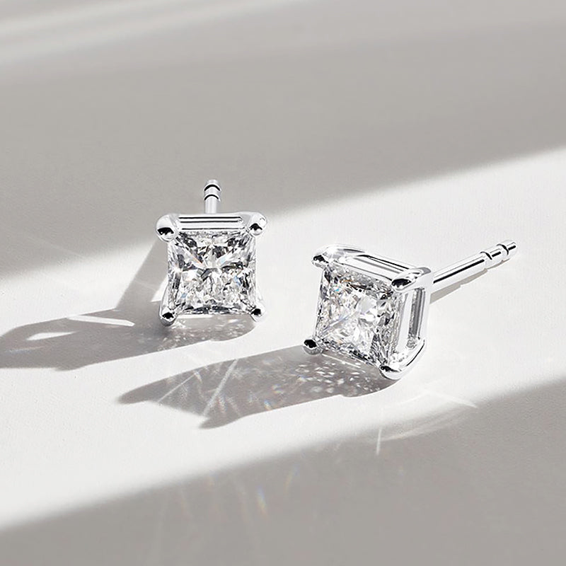 Princess Moissanite Zirconia Stud Earrings