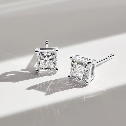 Princess Moissanite Zirconia Stud Earrings