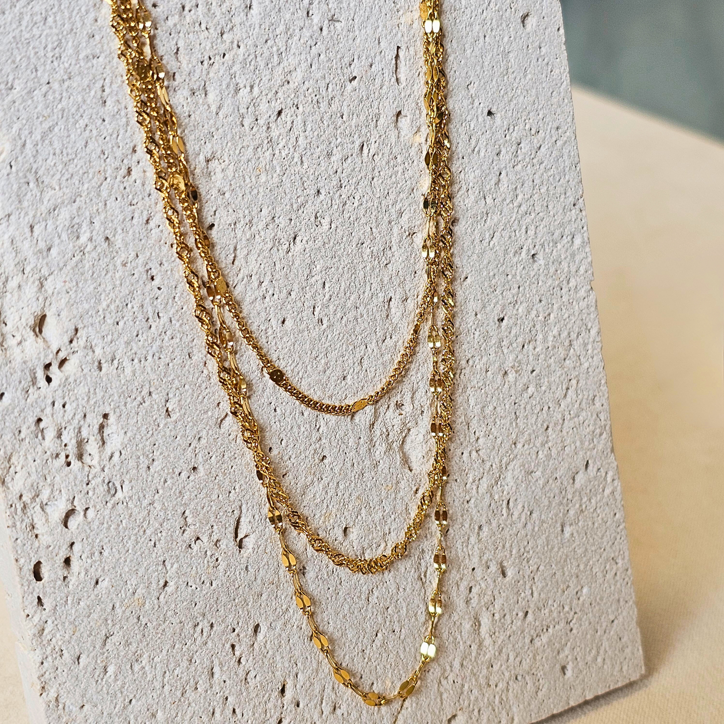 Triple Layer Gold Necklace Set