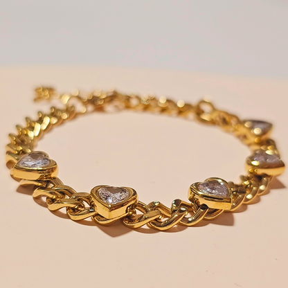 Cuban Link Gold Heart Tennis Bracelet