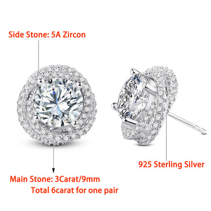 Luxury Classic Halo 3ct*2 Moissanite Stud Earrings