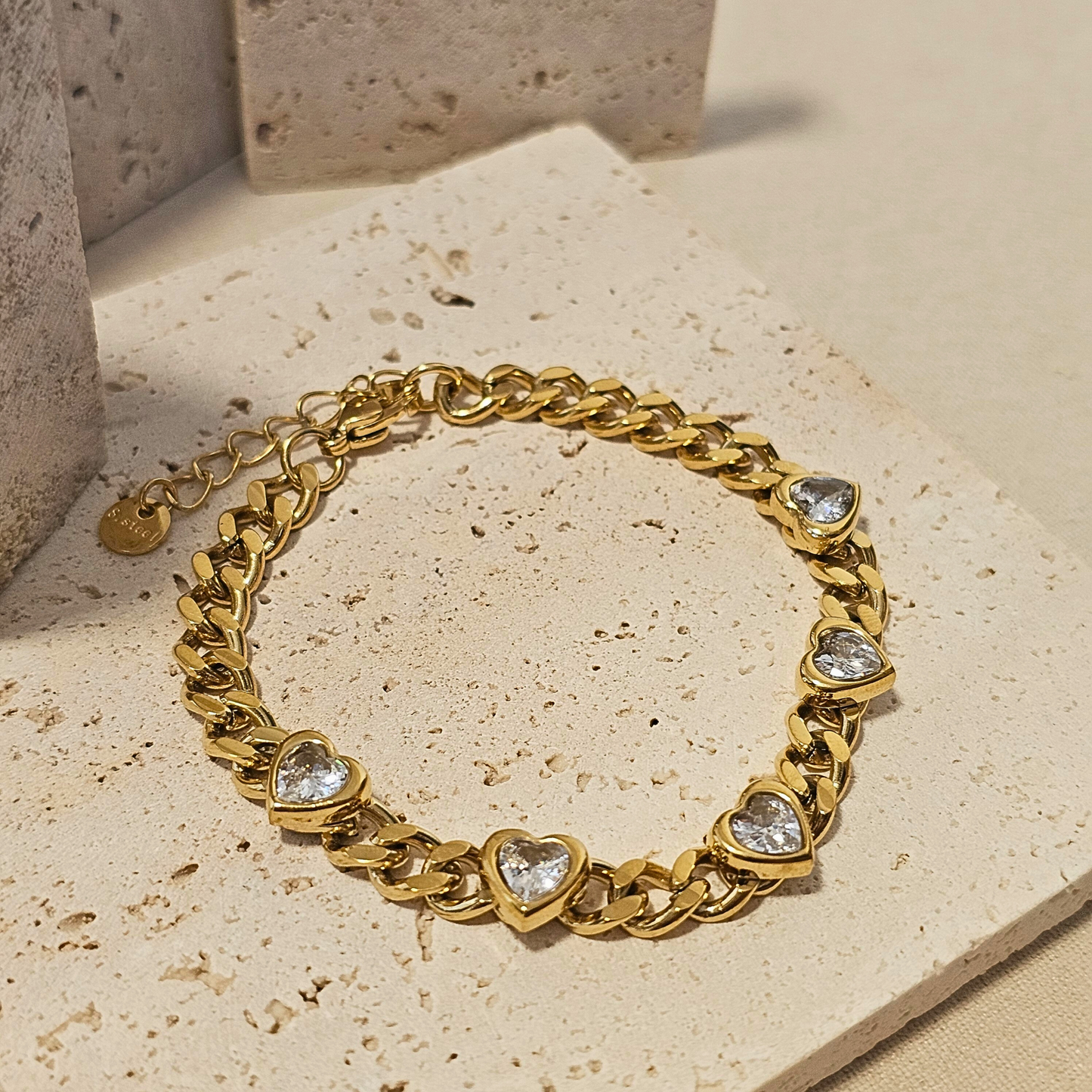 Cuban Link Gold Heart Tennis Bracelet