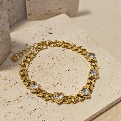 Cuban Link Gold Heart Tennis Bracelet