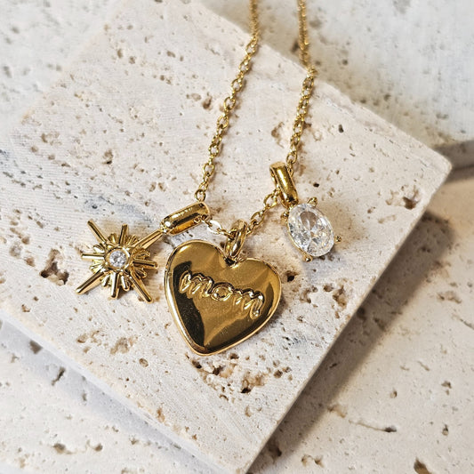 Star & Oval Charm Gold Heart Pendant Necklace