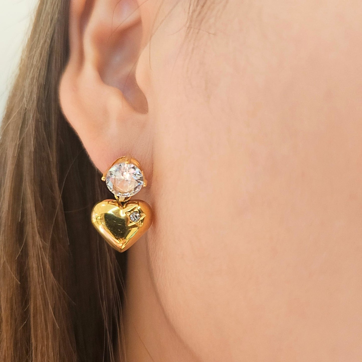 2ct Round CZ Heart Drop Earrings
