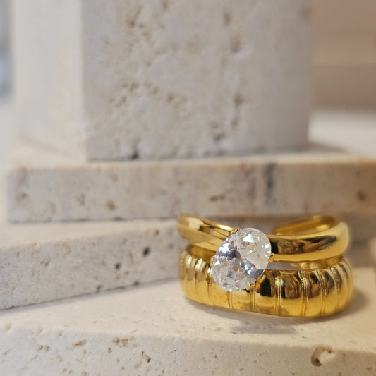 Double Layer Oval Cubic Zirconia Ring
