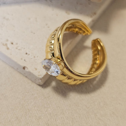 Double Layer Oval Cubic Zirconia Ring