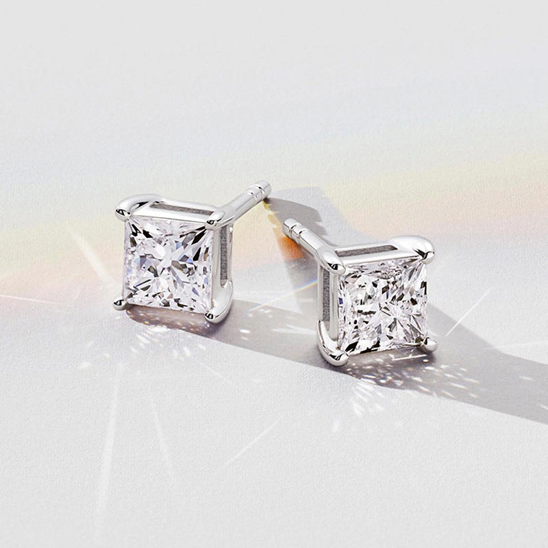 Princess Moissanite Zirconia Stud Earrings