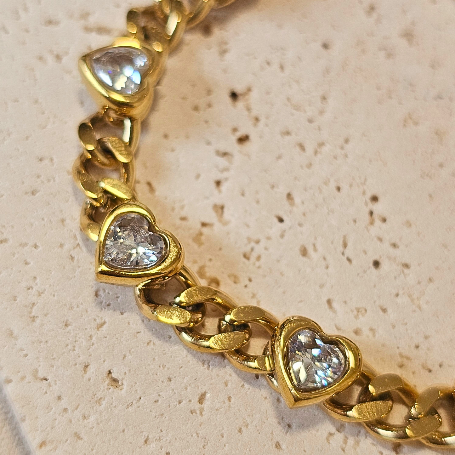 Cuban Link Gold Heart Tennis Bracelet