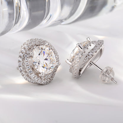 Luxury Classic Halo 3ct*2 Moissanite Stud Earrings