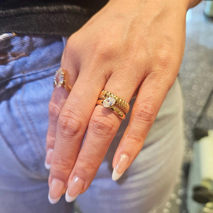 Double Layer Oval Cubic Zirconia Ring