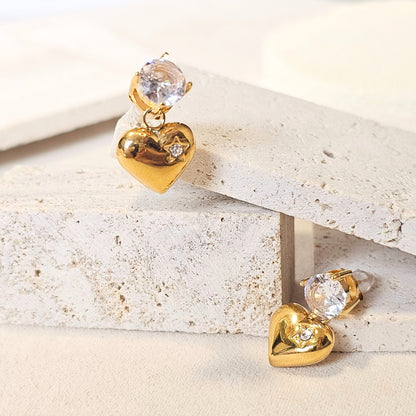 2ct Round CZ Heart Drop Earrings