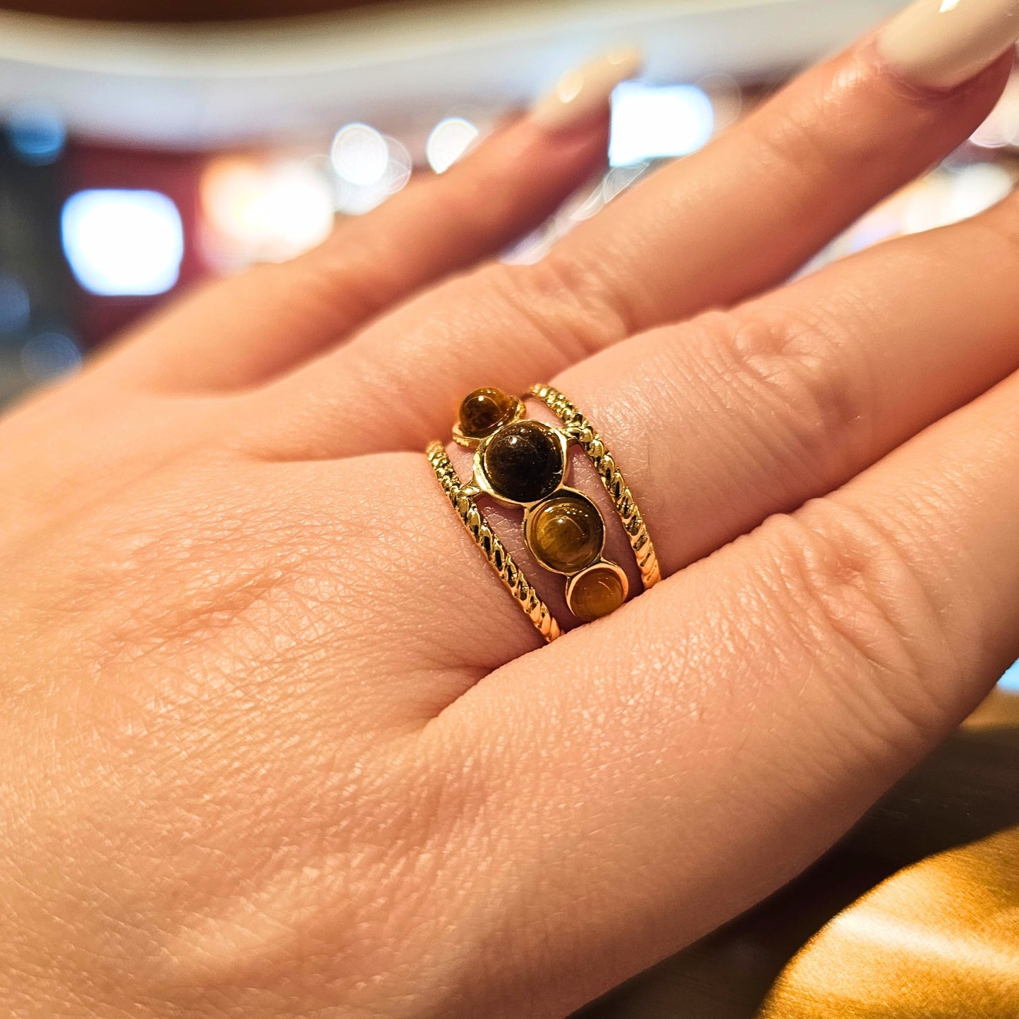 Twisted Rope Design Tiger eye Ring
