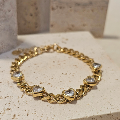Cuban Link Gold Heart Tennis Bracelet