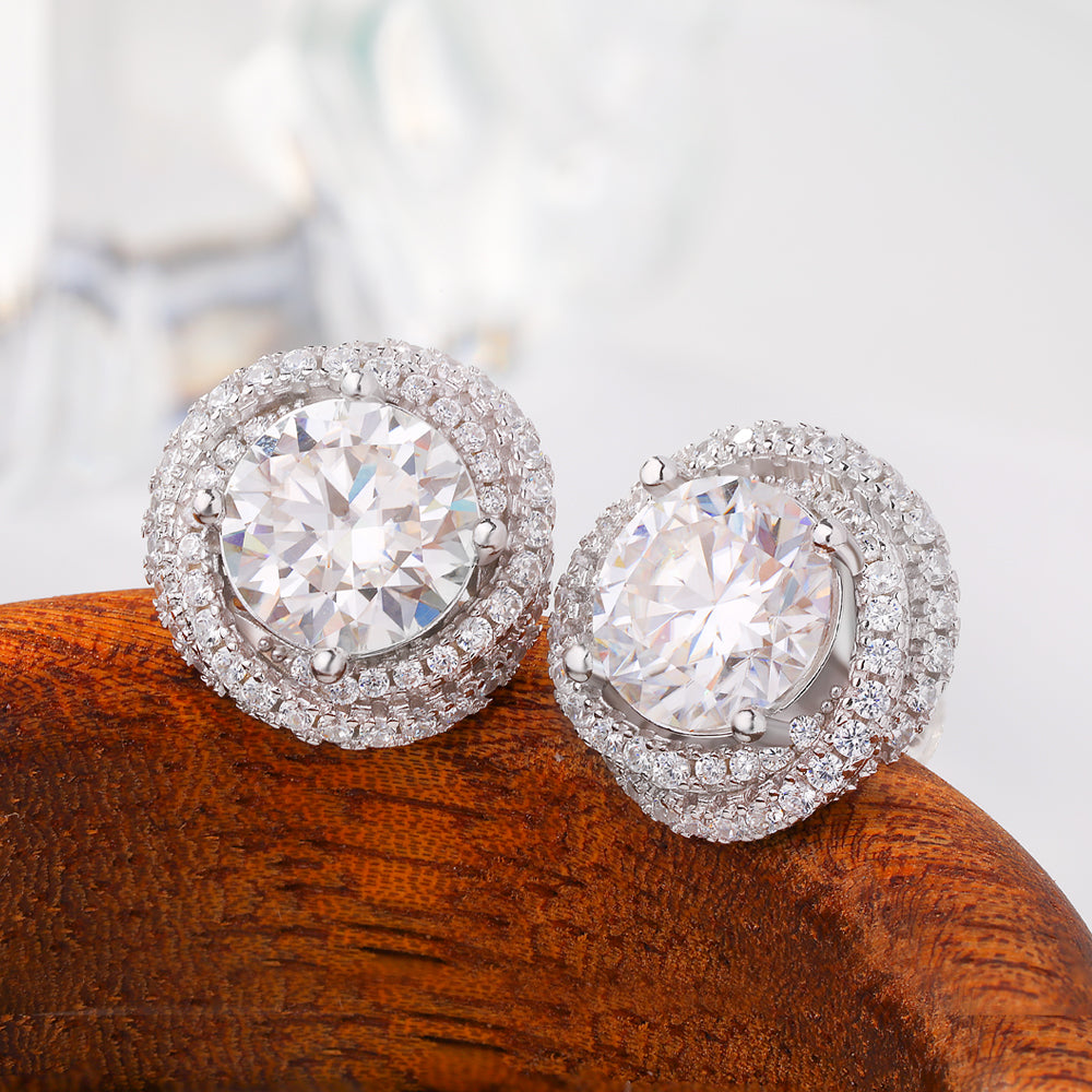Luxury Classic Halo 3ct*2 Moissanite Stud Earrings