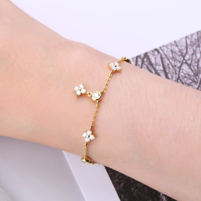 Flower Moissanite Chain Bracelet