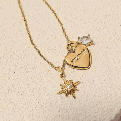 Star & Oval Charm Gold Heart Pendant Necklace