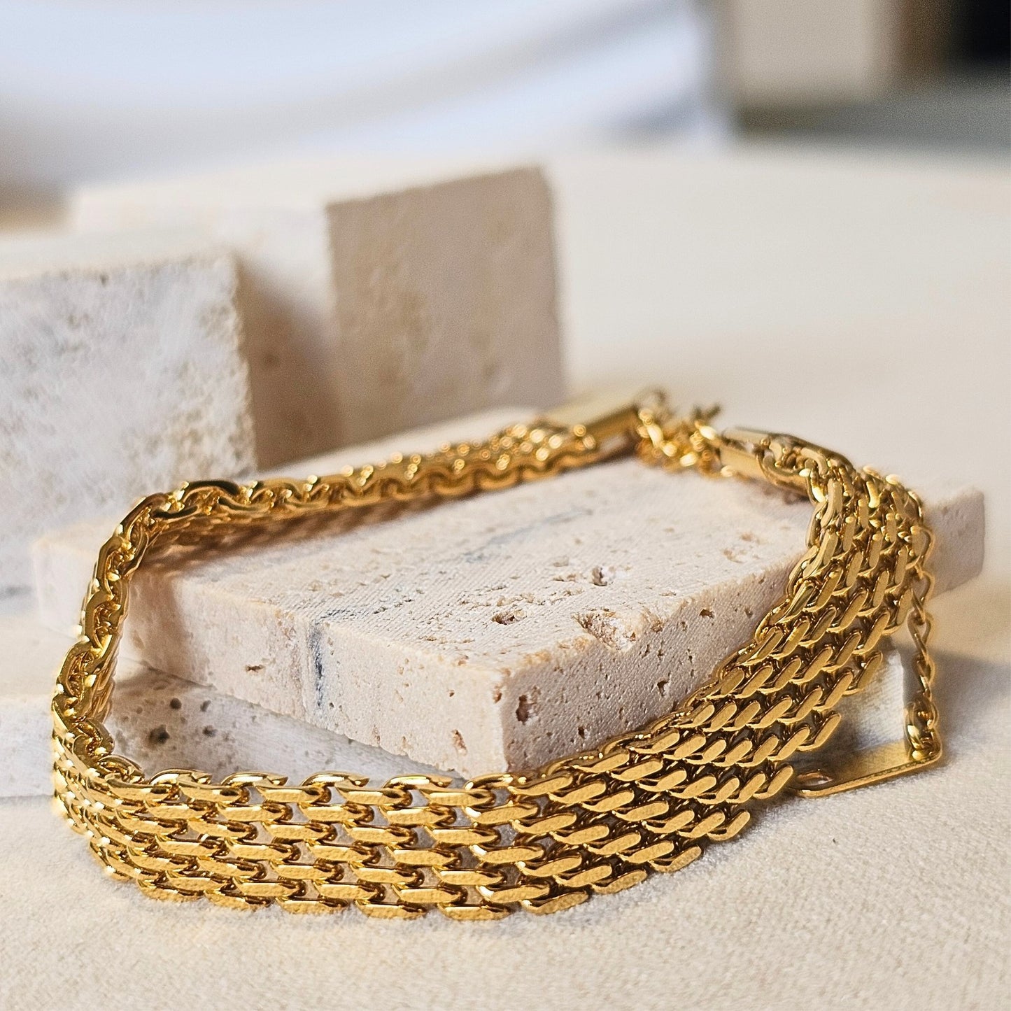 Flat Gold Layered Chain Bracelet