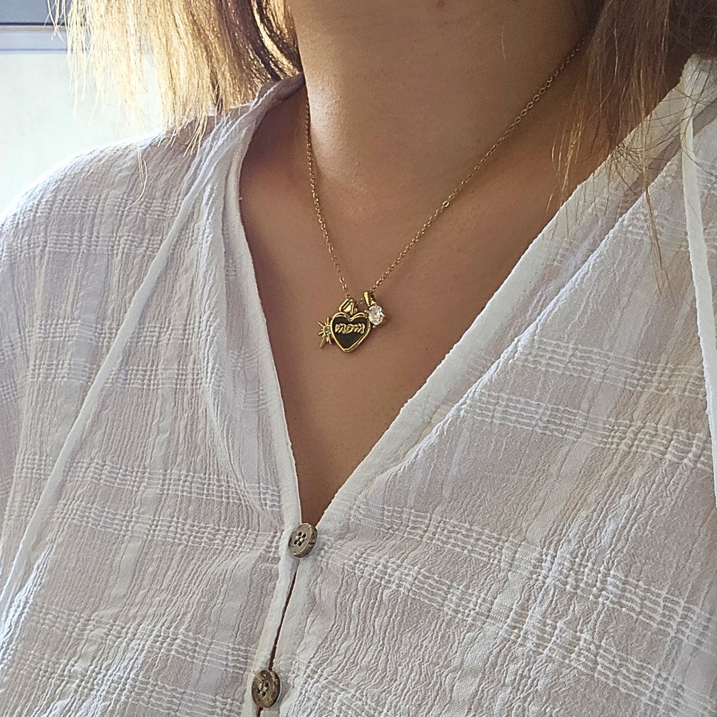 Star & Oval Charm Gold Heart Pendant Necklace