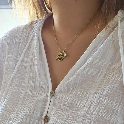 Star & Oval Charm Gold Heart Pendant Necklace