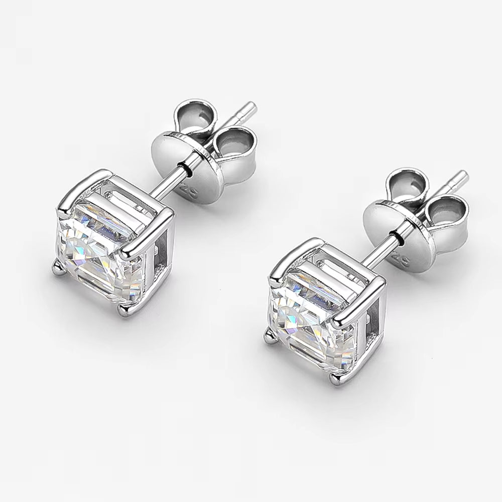 Princess Moissanite Zirconia Stud Earrings