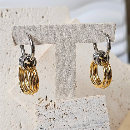 Dual-Tone Interlocking Rings Hoop Earrings
