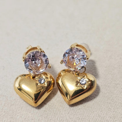 2ct Round CZ Heart Drop Earrings