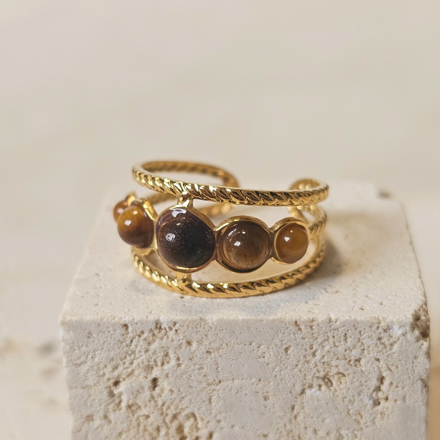 Twisted Rope Design Tiger eye Ring