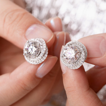Luxury Classic Halo 3ct*2 Moissanite Stud Earrings